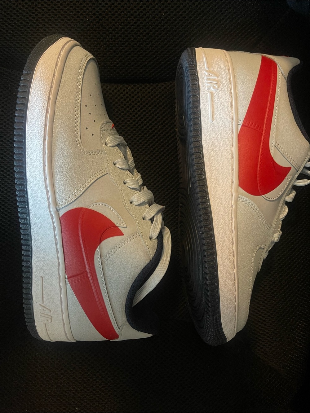 Nike Men’s Low-Top Air Force 1 - light gray, blue with Red Swoosh